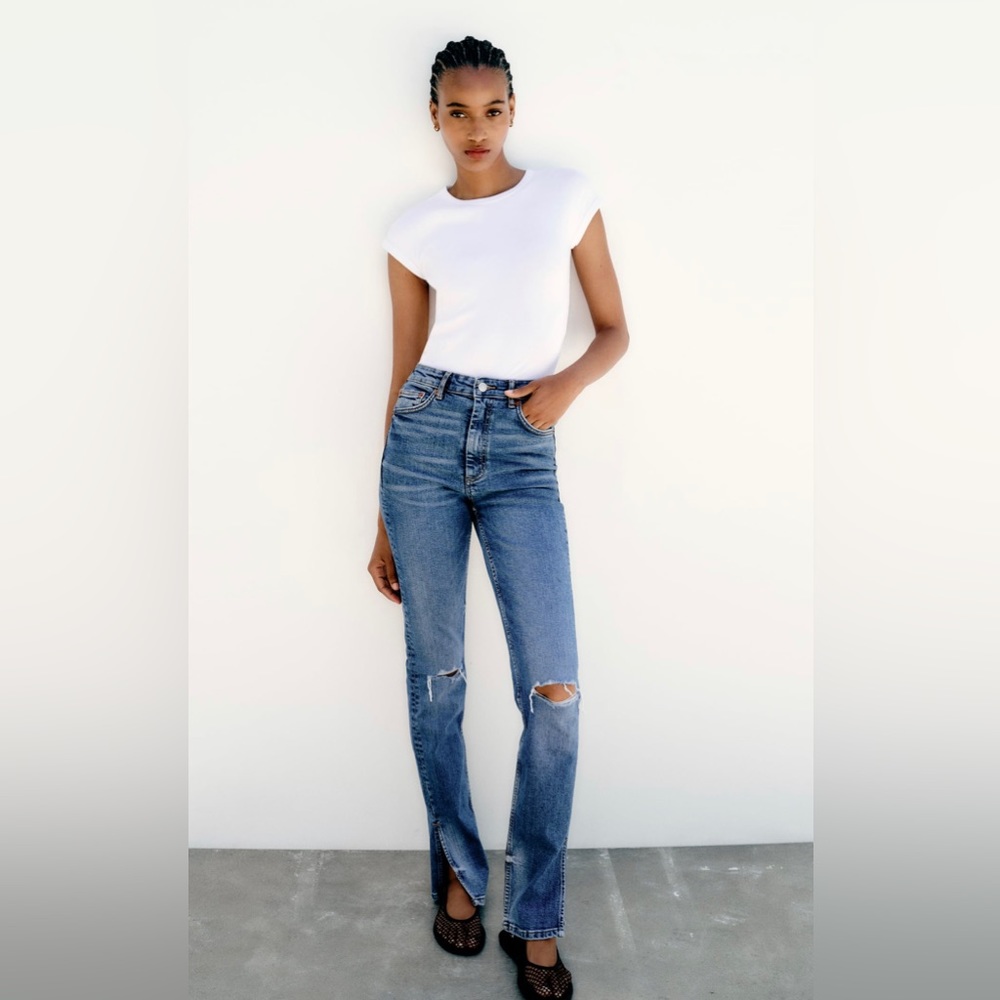 Full length ripped high rise TRF slim fit jeans